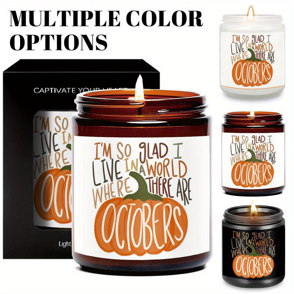 Hello October Scented Candle Fall AutumnThemed Pumpkin Orange Terracotta Burnt Rustic Farmhouse Harvest Thanksgiving Day Decoration Gift for Women Woman Hostess Friends Her Mom Wife Grandma Cute Items Home Decoration E Lootquake LLC