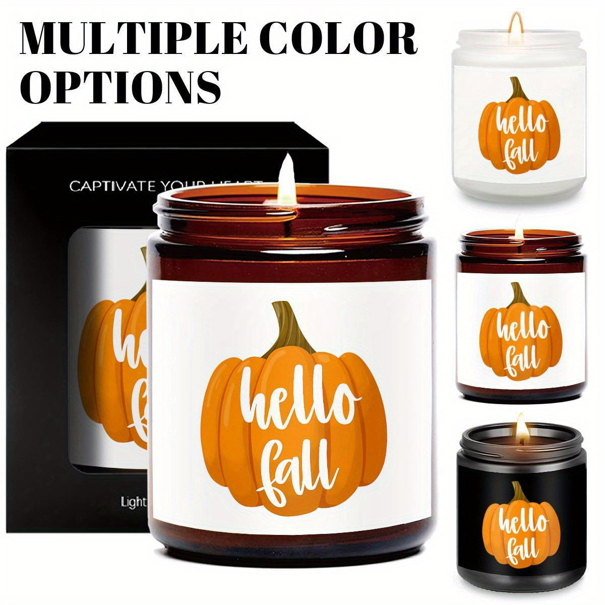 Hello Fall Scented Candle Autumn Themed Pumpkin Orange Terracotta Burnt Rustic Farmhouse September October Harvest Thanksgiving Day Decoration Gift for Home Women Hostess Men Friends Her Mom Wife Grandma Cute Items Ess Lootquake LLC