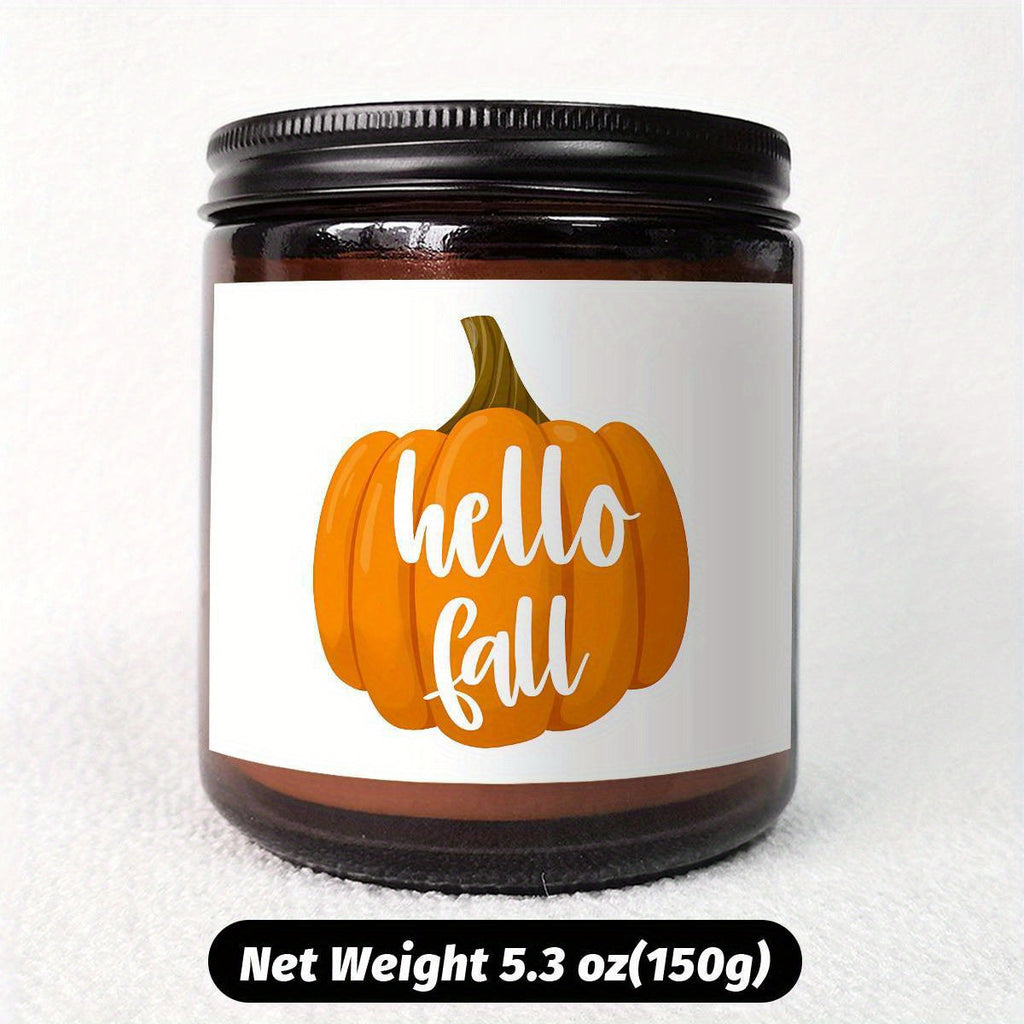 Hello Fall Scented Candle Autumn Themed Pumpkin Orange Terracotta Burnt Rustic Farmhouse September October Harvest Thanksgiving Day Decoration Gift for Home Women Hostess Men Friends Her Mom Wife Grandma Cute Items Ess Lootquake LLC