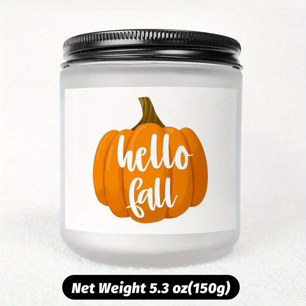Hello Fall Scented Candle Autumn Themed Pumpkin Orange Terracotta Burnt Rustic Farmhouse September October Harvest Thanksgiving Day Decoration Gift for Home Women Hostess Men Friends Her Mom Wife Grandma Cute Items Ess Lootquake LLC