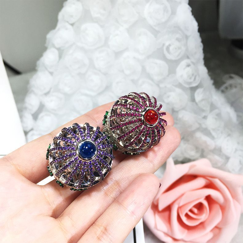 Personalized Creative Birdcage Full Diamond Color Zircon Ring