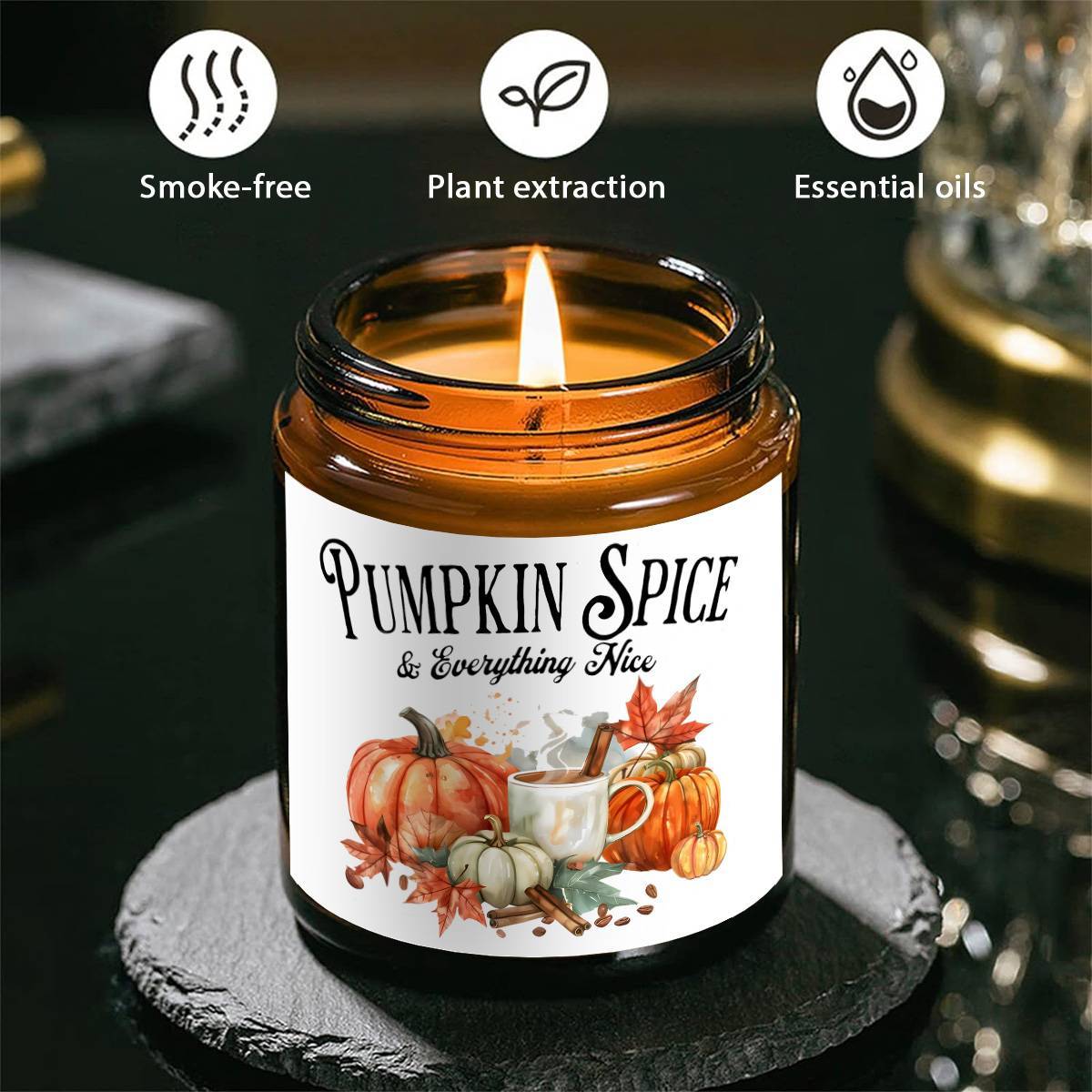 Hello Autumn Scented Candle Fall Themed Orange Terracotta Burnt Rustic Farmhouse September October Harvest Thanksgiving Day Decoration Gift Idea for Home Women Woman Hostess Men Friends Her Mom Wife Grandma Cute Item E