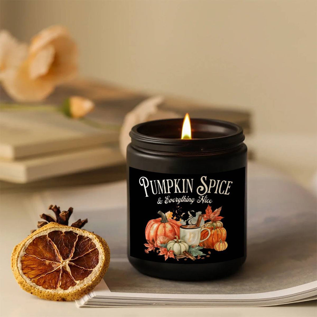 Hello Autumn Scented Candle Fall Themed Orange Terracotta Burnt Rustic Farmhouse September October Harvest Thanksgiving Day Decoration Gift Idea for Home Women Woman Hostess Men Friends Her Mom Wife Grandma Cute Item E
