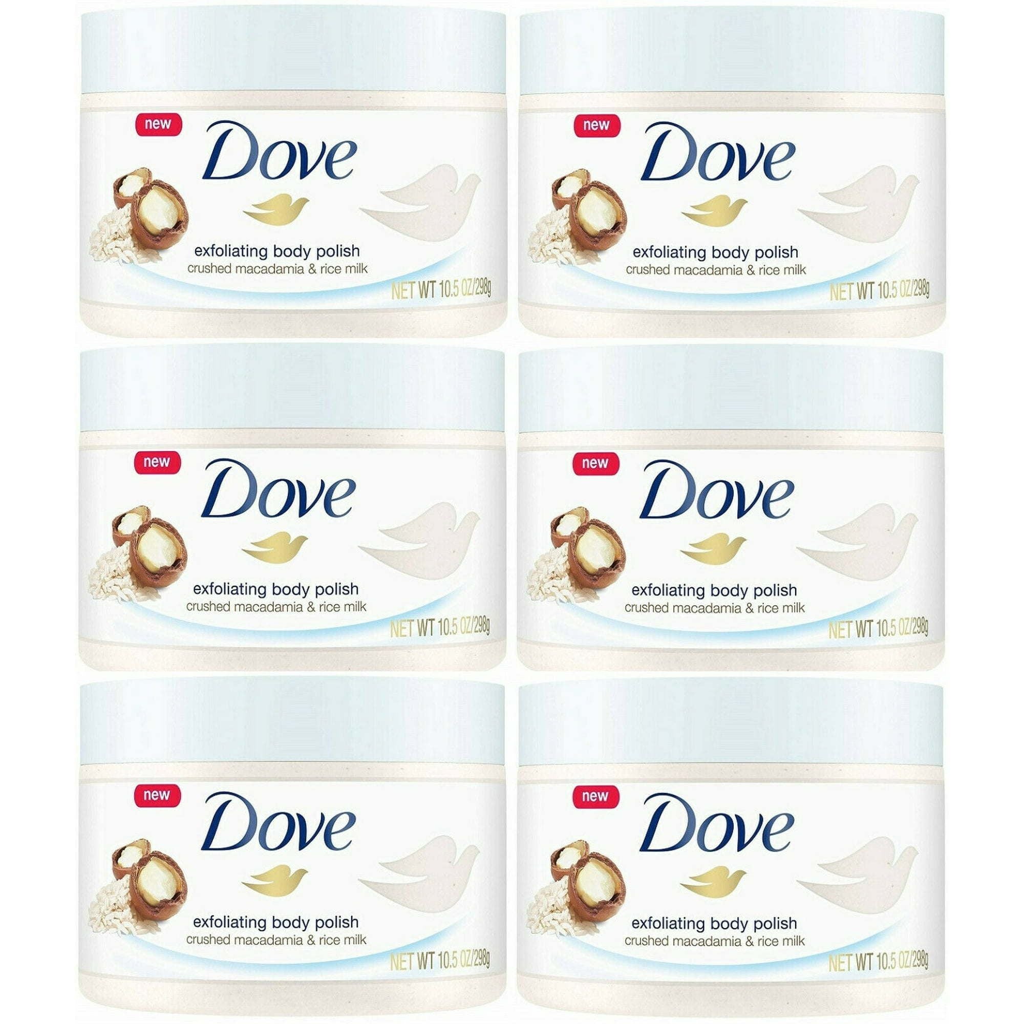 Dove Exfoliating Body Polish Crushed Macadamia & Rice Milk, 10.5 Ounce (Pack of 6)