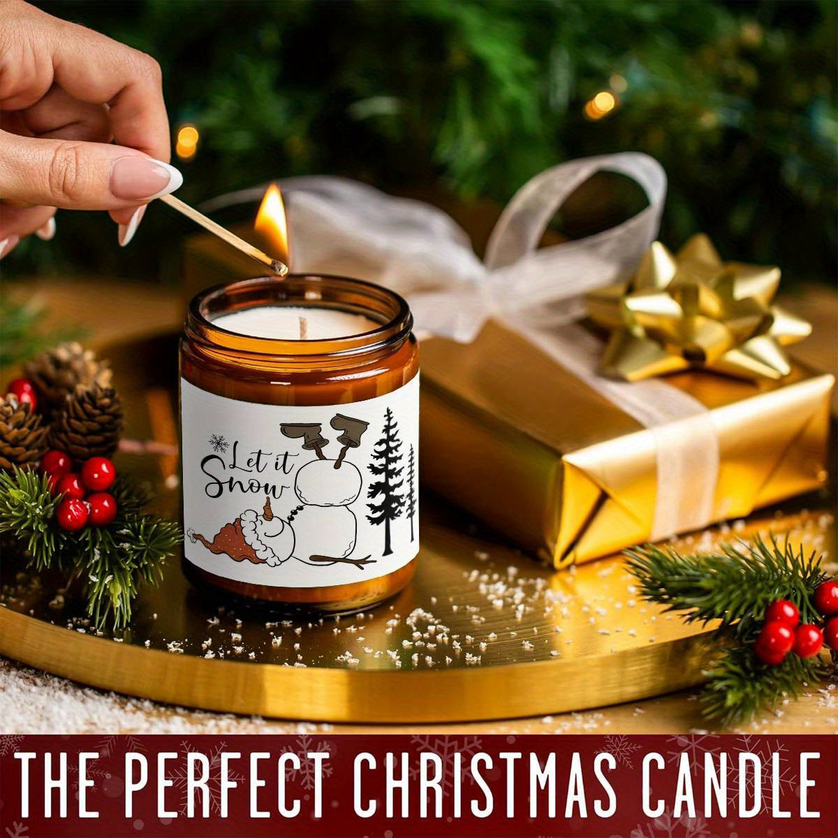1pc Lavender Scented Candle, "Let it Snow" Festive Design, Smoke-Free, Plant Extraction, Essential Oils, Glass Jar, Perfect for Christmas, Home & Kitchen Decor, Ideal for Coworkers, Friends, Family, White Elephant Gift Lootquake LLC