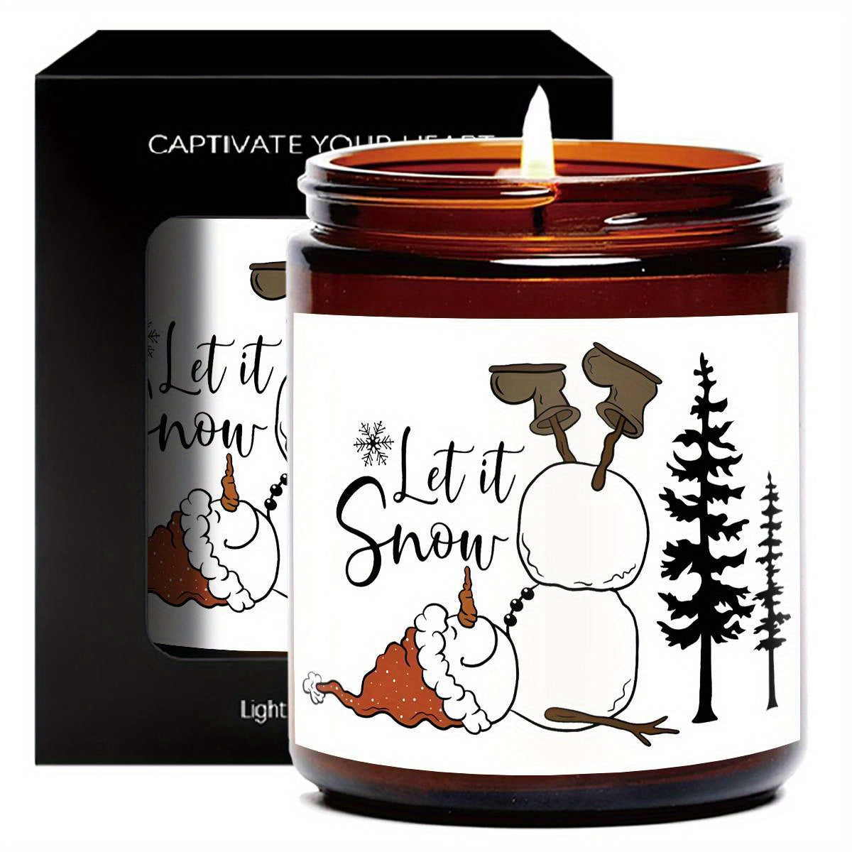 1pc Lavender Scented Candle, "Let it Snow" Festive Design, Smoke-Free, Plant Extraction, Essential Oils, Glass Jar, Perfect for Christmas, Home & Kitchen Decor, Ideal for Coworkers, Friends, Family, White Elephant Gift Lootquake LLC