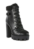 Faux Leather Fur Collar Ankle Boots - Chunky Heel | Femstylo