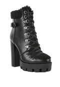 Faux Leather Fur Collar Ankle Boots - Chunky Heel | Femstylo