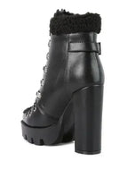 Faux Leather Fur Collar Ankle Boots - Chunky Heel | Femstylo