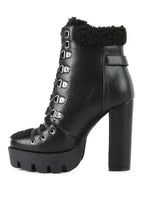 Faux Leather Fur Collar Ankle Boots - Chunky Heel | Femstylo
