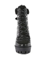 Faux Leather Fur Collar Ankle Boots - Chunky Heel | Femstylo