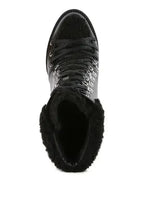 Faux Leather Fur Collar Ankle Boots - Chunky Heel | Femstylo