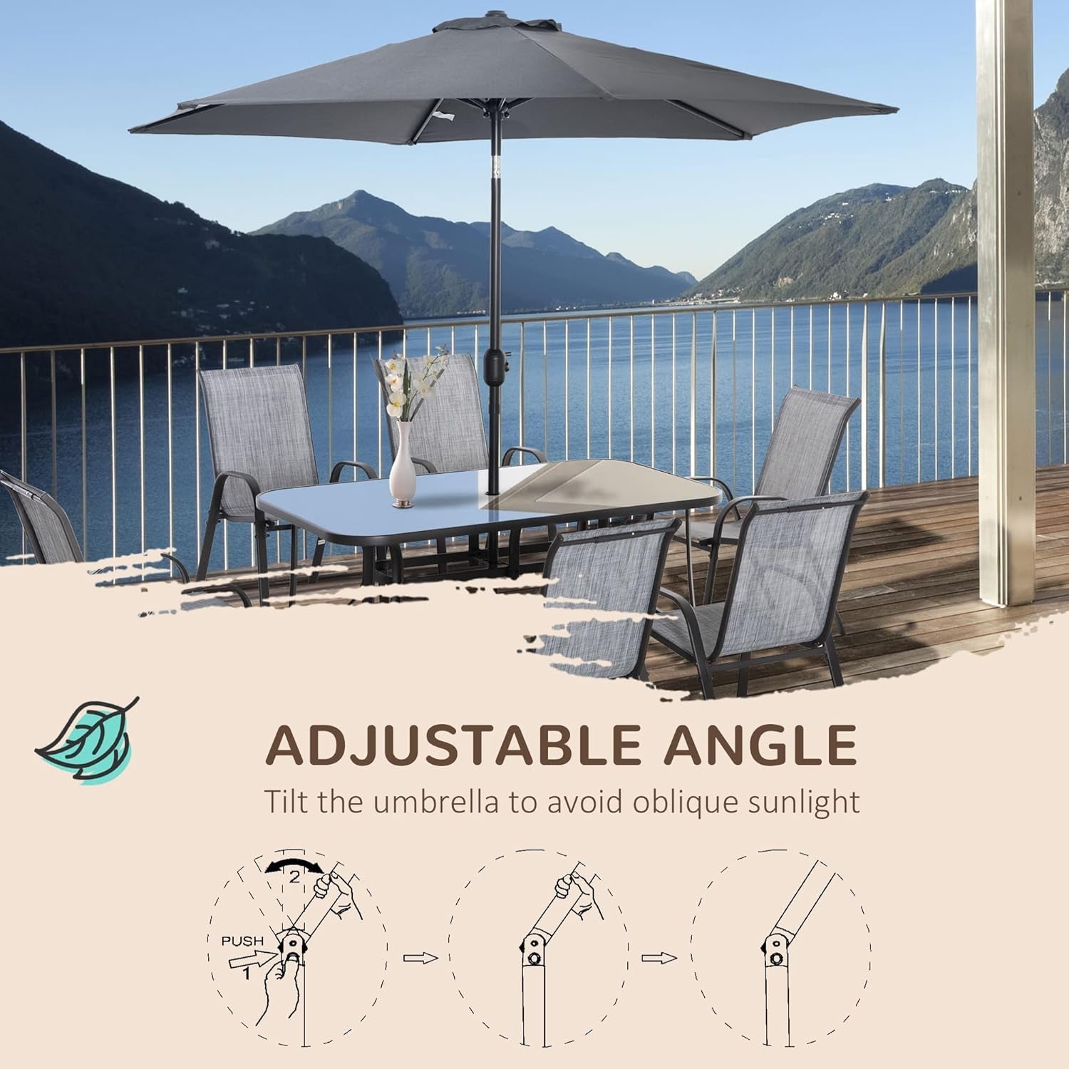 Eight Piece Patio Furniture Set with Umbrella and Chairs Lootquake LLC