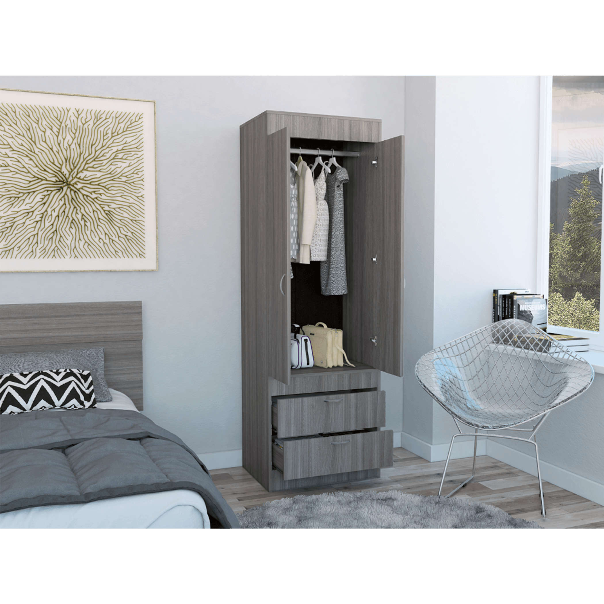 Lisboa Elegant Storage Armoire In Light Gray Lootquake LLC
