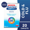 Mucinex Fast-Max Cold and Flu Medicine, OTC Cough & Sore Throat Relief, Expectorant, FSA, 20 Caplets
