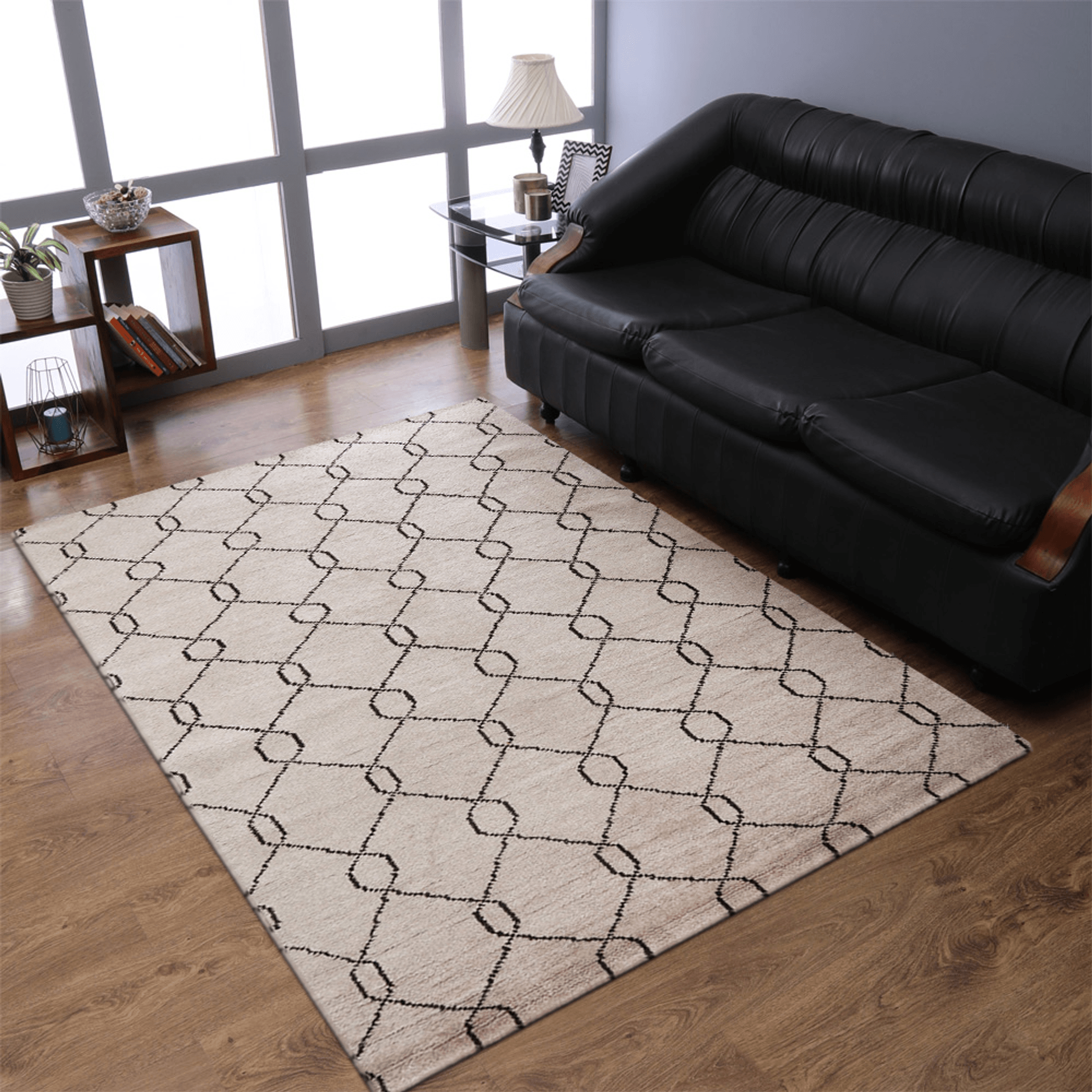 Rugsotic Hand Knotted Geometric Wool Area Rug In Gold Charcoal Lootquake LLC
