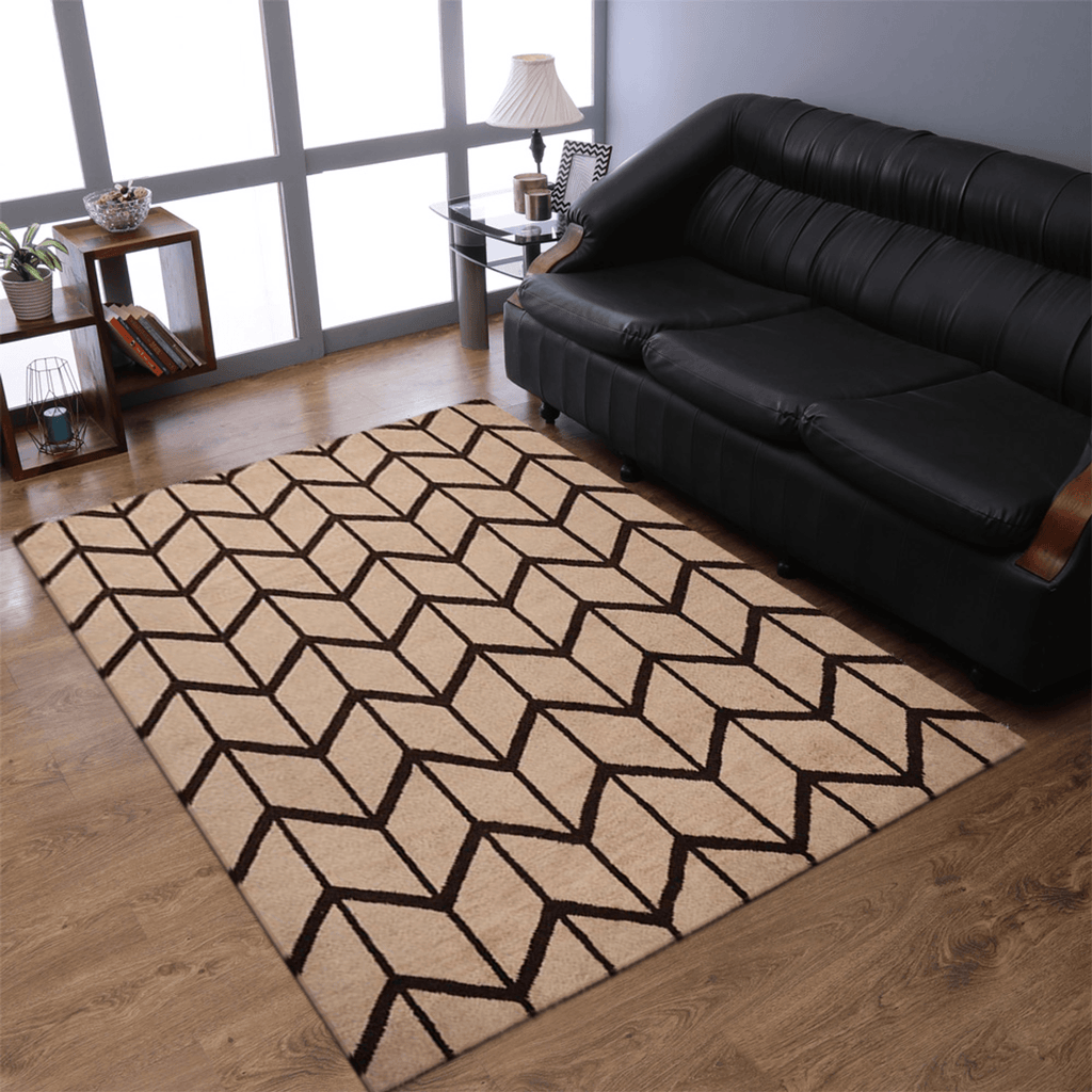 Rugsotic Hand Knotted Geometric Wool Area Rug In Gold Charcoal Lootquake LLC