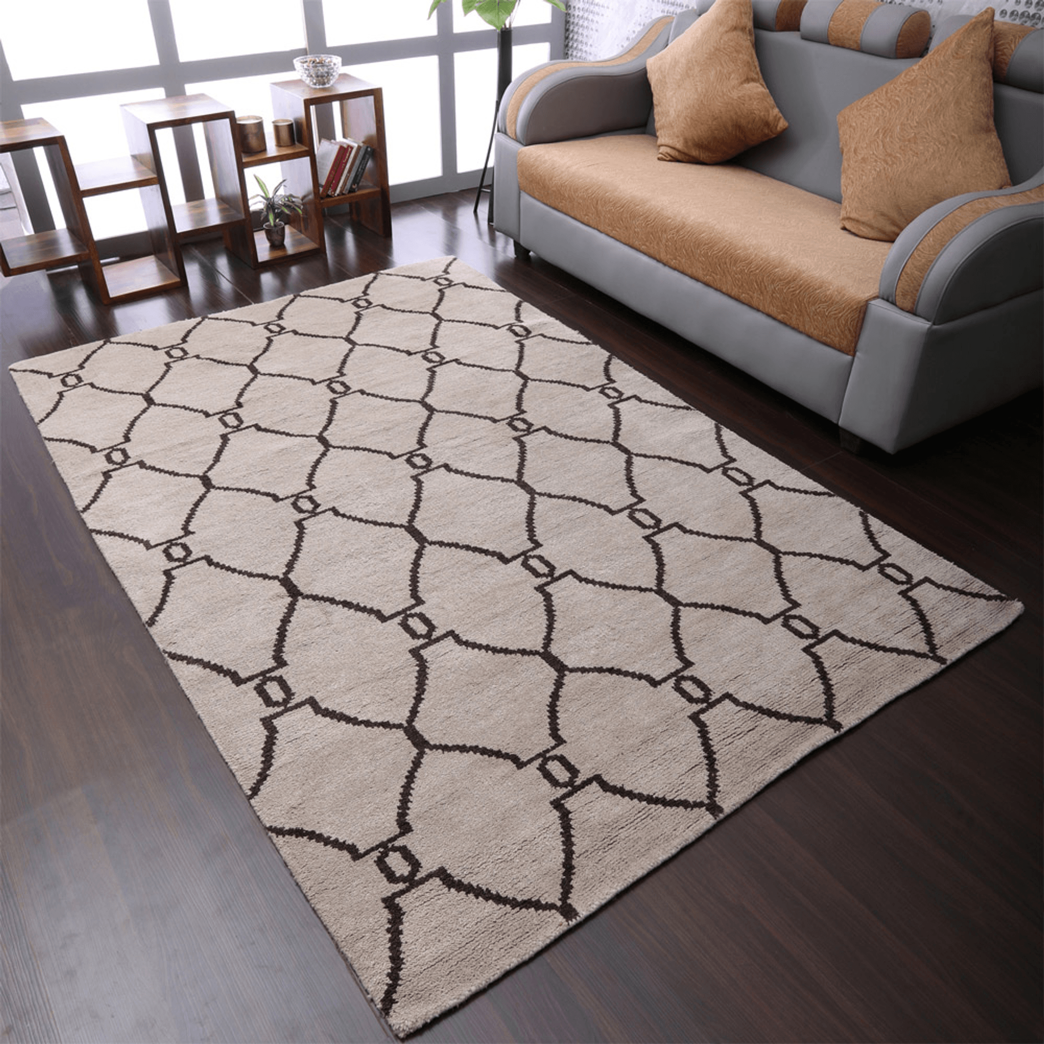 Rugsotic Hand Knotted Geometric Wool Area Rug In Gold Charcoal Lootquake LLC