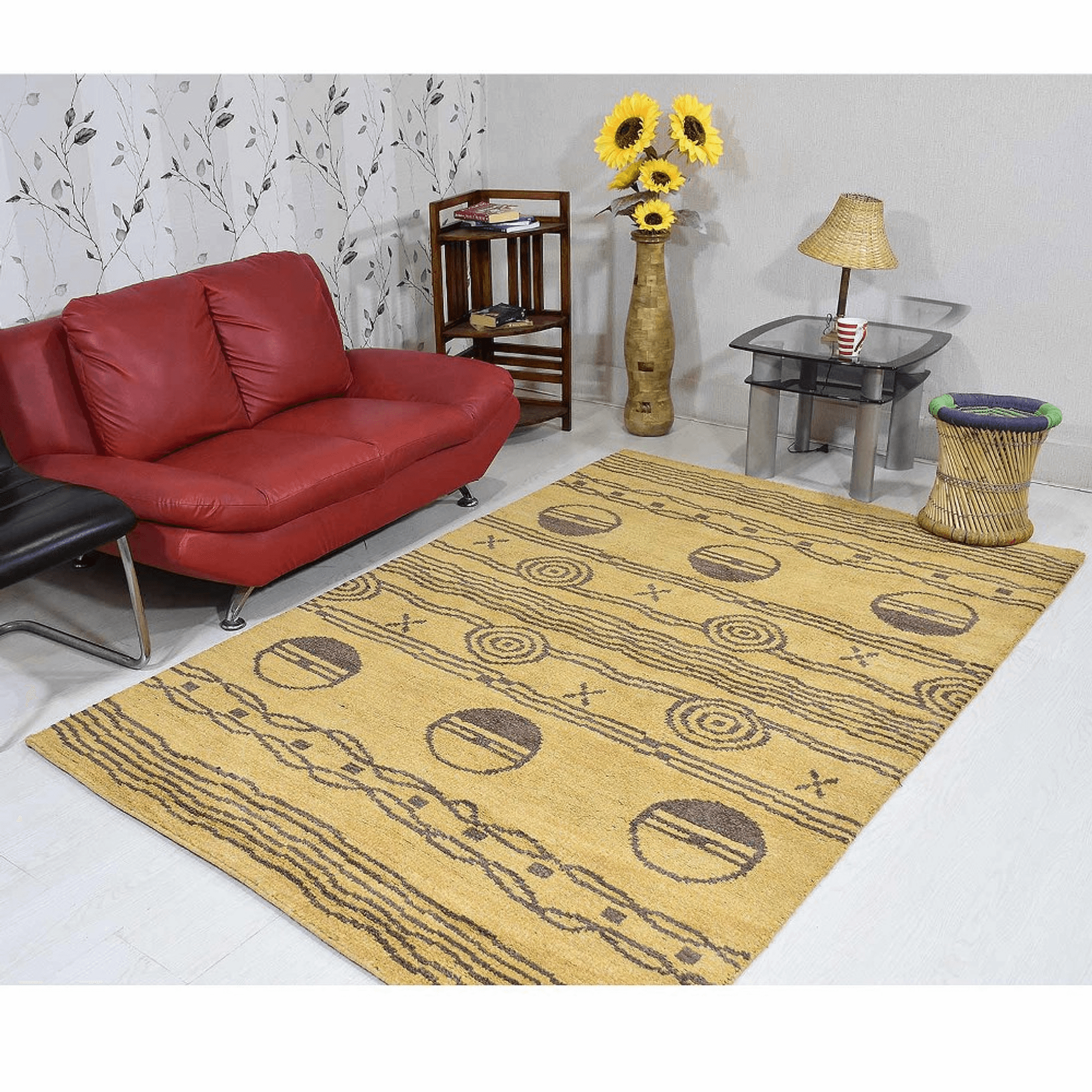 Rugsotic Hand Knotted Geometric Wool Area Rug In Gold Charcoal Lootquake LLC