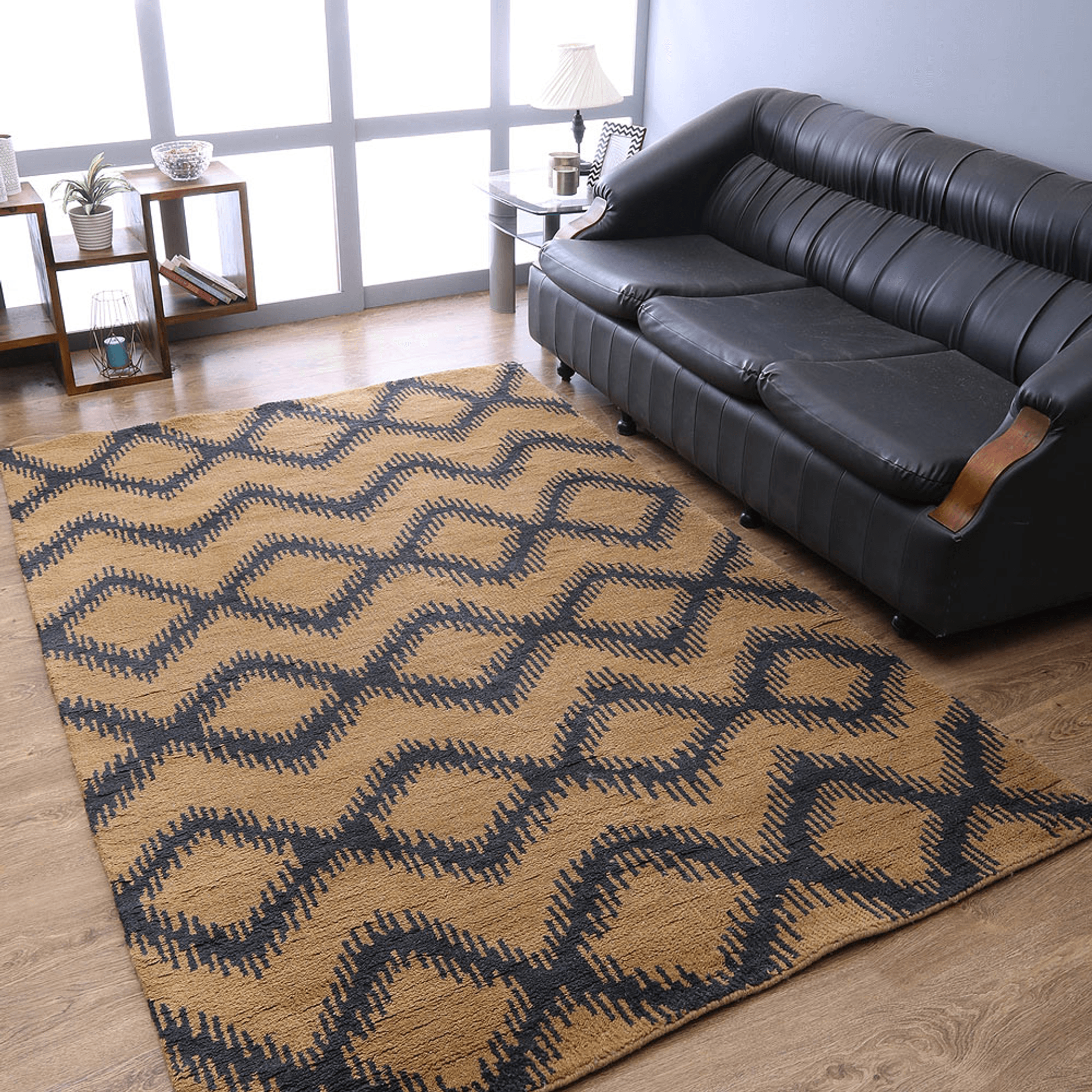 Rugsotic Hand Knotted Geometric Wool Area Rug In Gold Charcoal Lootquake LLC