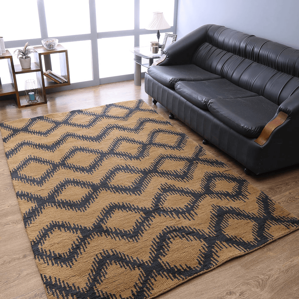 Rugsotic Hand Knotted Geometric Wool Area Rug In Gold Charcoal Lootquake LLC
