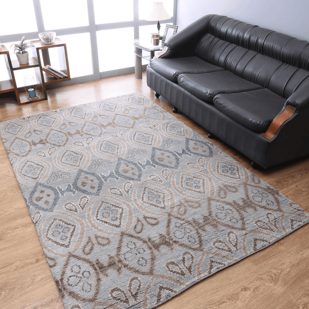 Rugsotic Hand Knotted Geometric Wool Area Rug In Gold Charcoal Lootquake LLC