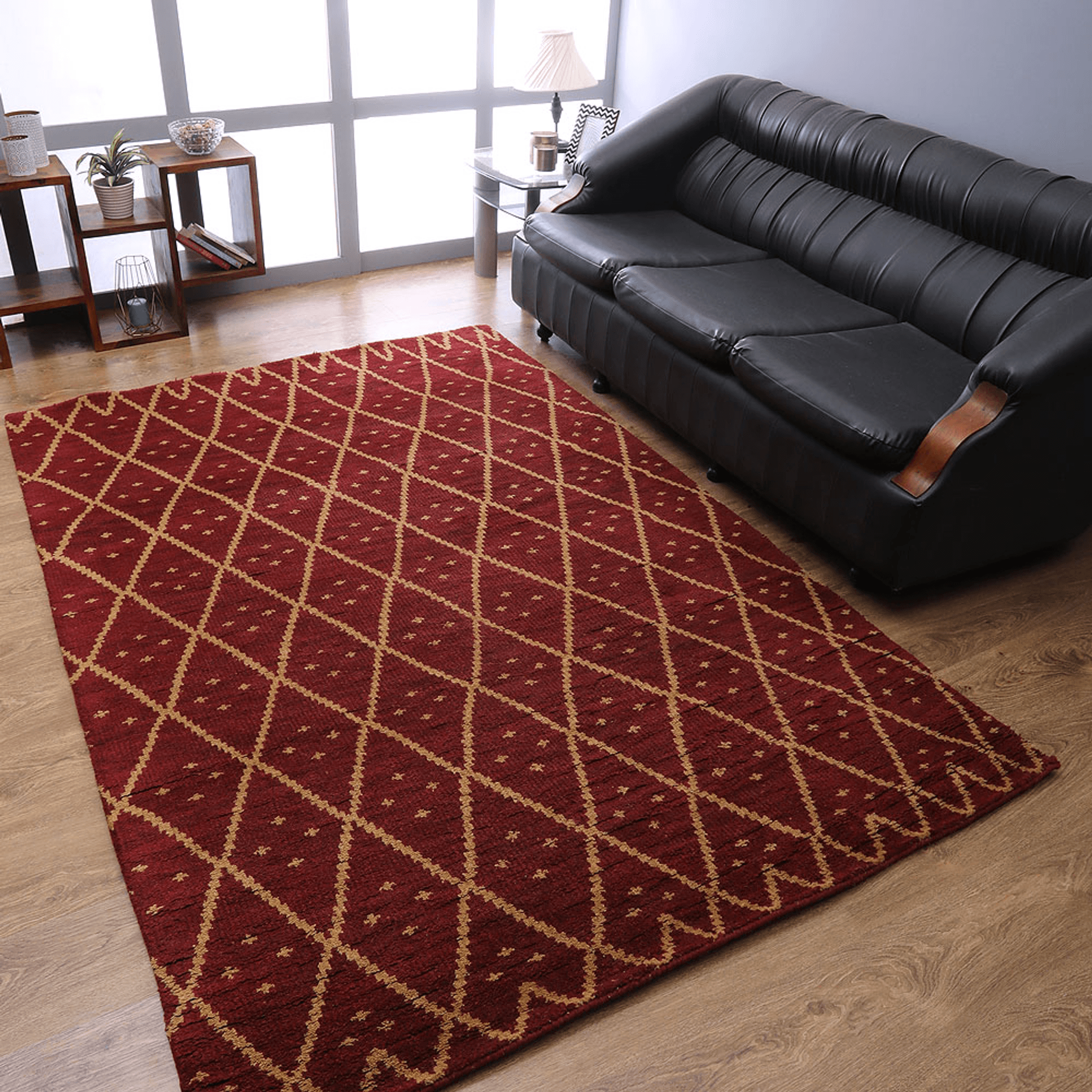 Rugsotic Hand Knotted Geometric Wool Area Rug In Gold Charcoal Lootquake LLC