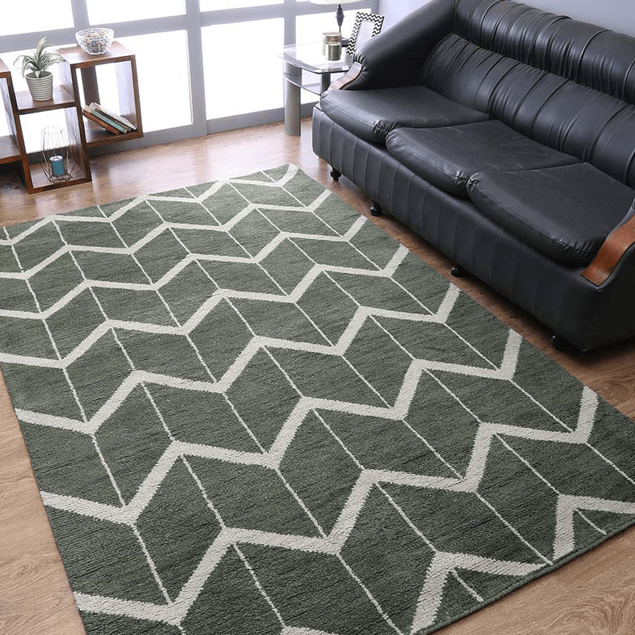 Rugsotic Hand Knotted Geometric Wool Area Rug In Gold Charcoal Lootquake LLC