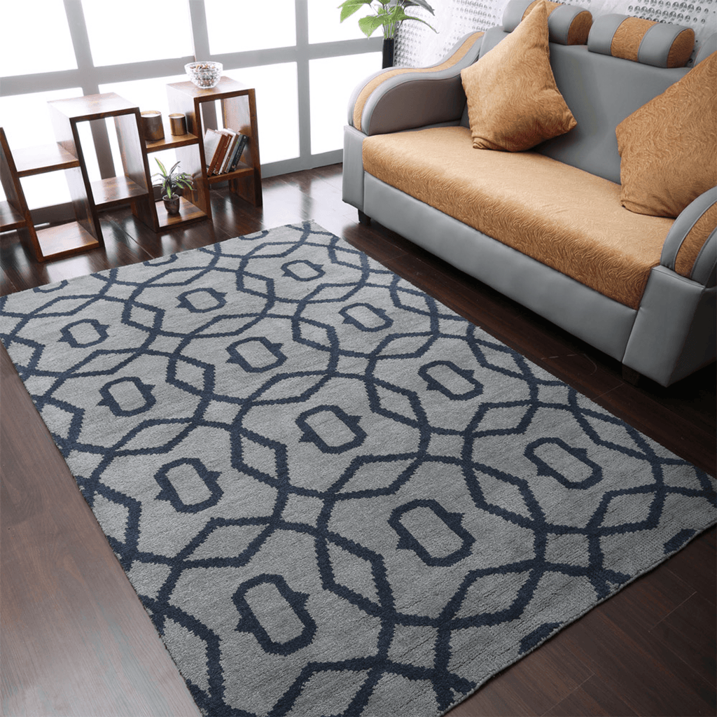 Rugsotic Hand Knotted Geometric Wool Area Rug In Gold Charcoal Lootquake LLC
