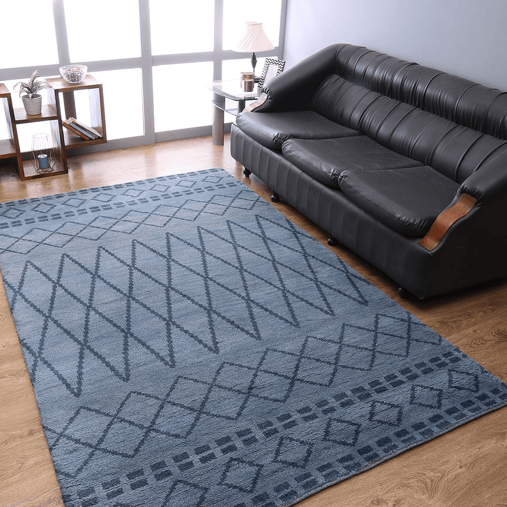 Rugsotic Hand Knotted Geometric Wool Area Rug In Gold Charcoal Lootquake LLC