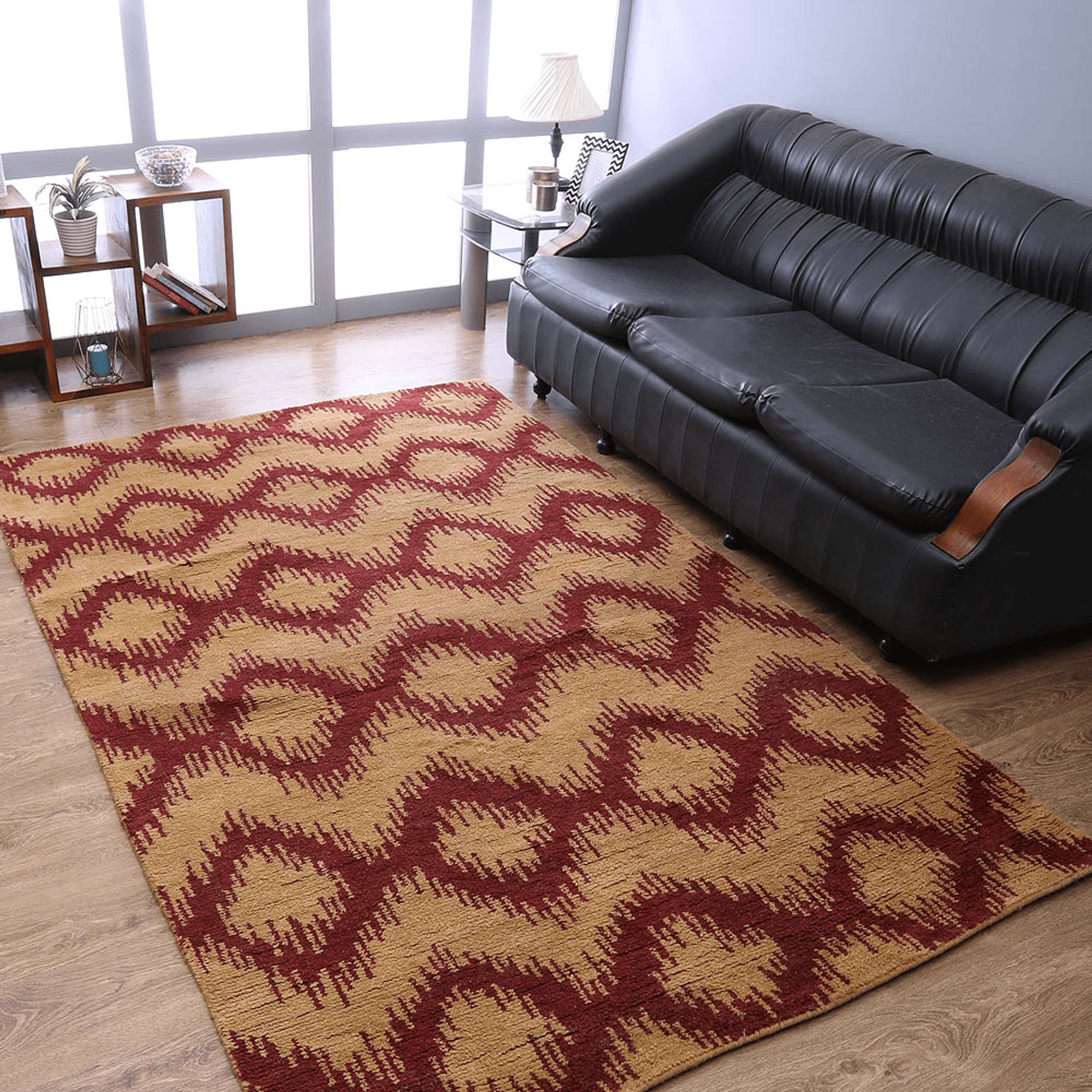 Rugsotic Hand Knotted Geometric Wool Area Rug In Gold Charcoal Lootquake LLC