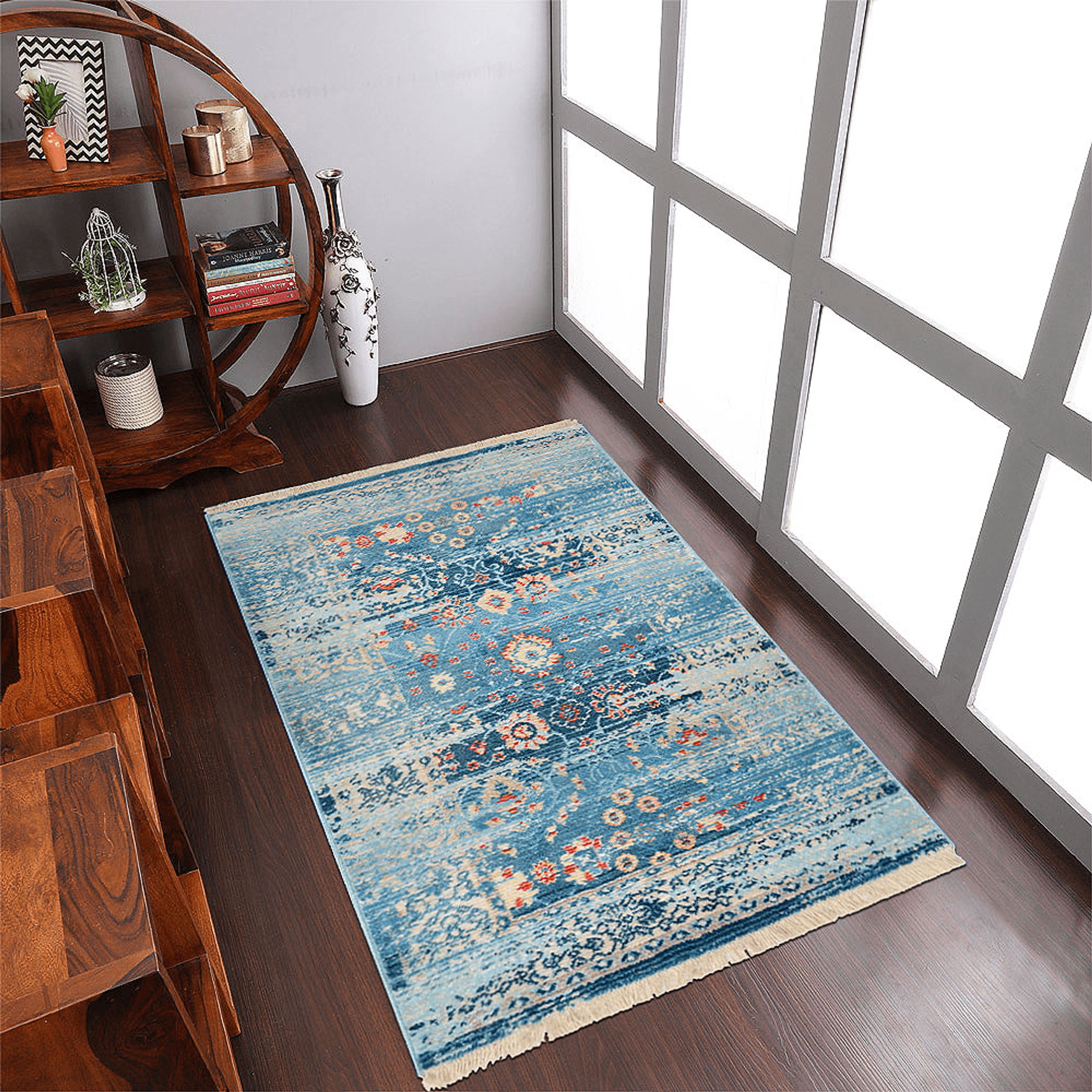 Rugsotic Carpets Machine Woven Crossweave Polyester Blue Area Rug Oriental Lootquake LLC