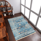 Rugsotic Carpets Machine Woven Crossweave Polyester Blue Area Rug Oriental Lootquake LLC