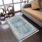 Rugsotic Carpets Machine Woven Crossweave Polyester Blue Area Rug Oriental Lootquake LLC