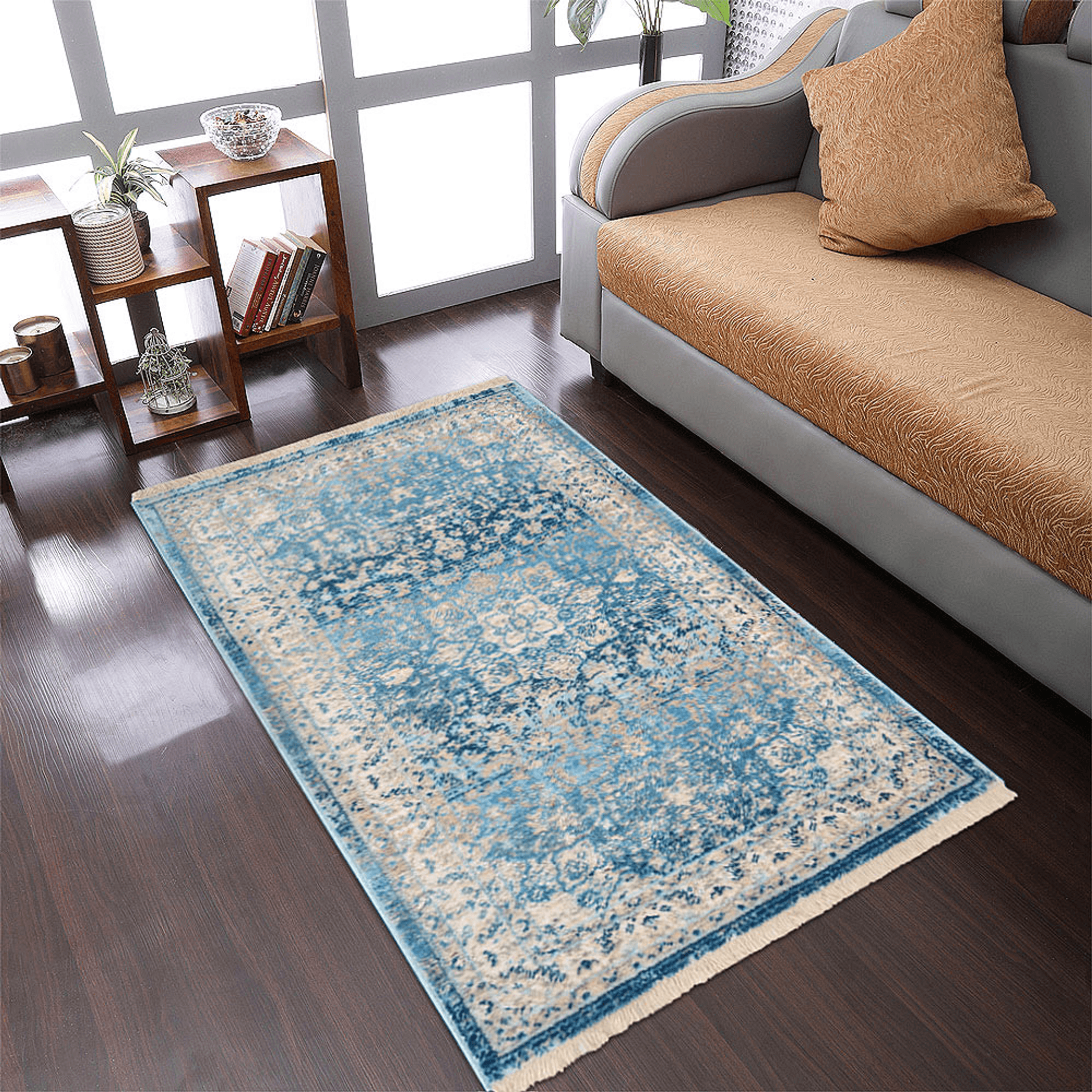 Rugsotic Carpets Machine Woven Crossweave Polyester Blue Area Rug Oriental Lootquake LLC