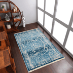 Rugsotic Carpets Machine Woven Crossweave Polyester Blue Area Rug Oriental Lootquake LLC