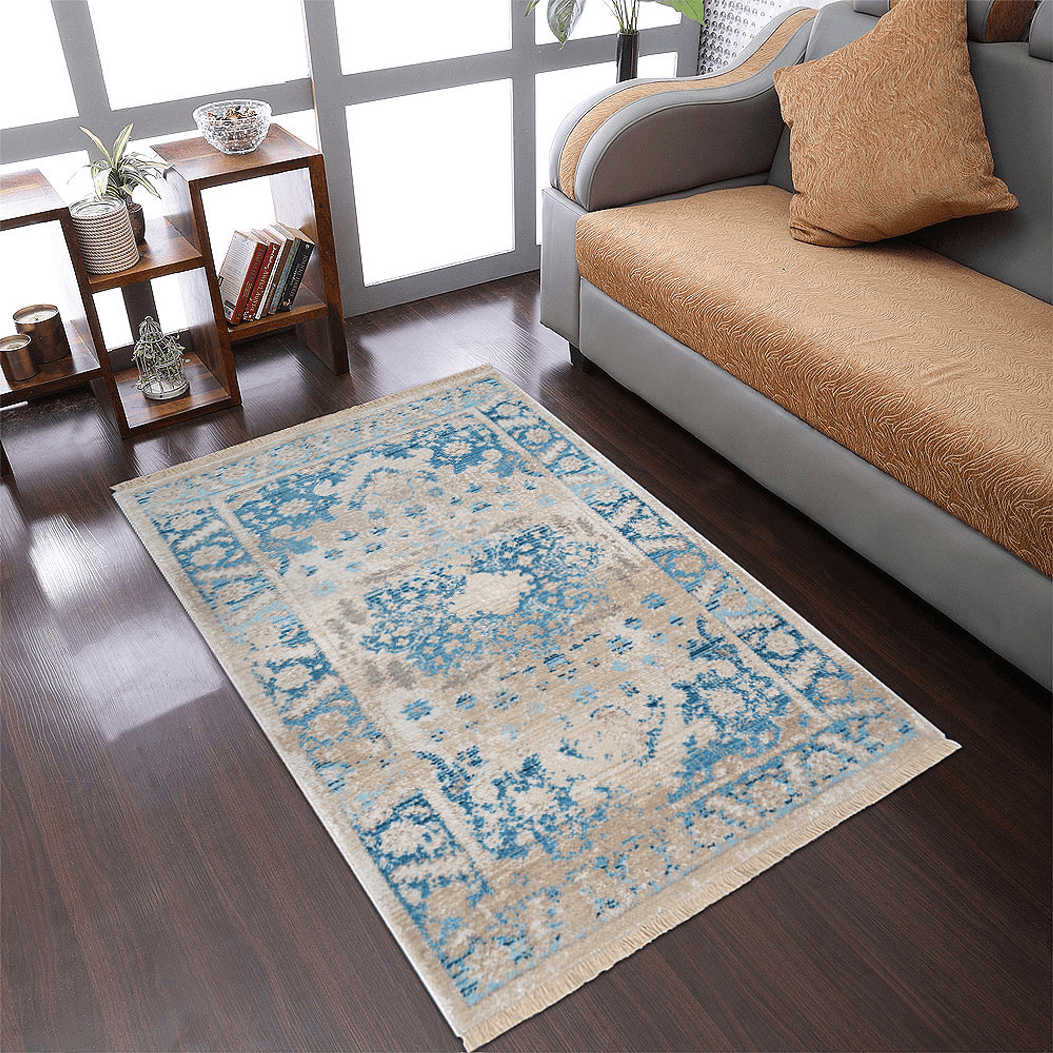Rugsotic Carpets Machine Woven Crossweave Polyester Blue Area Rug Oriental Lootquake LLC