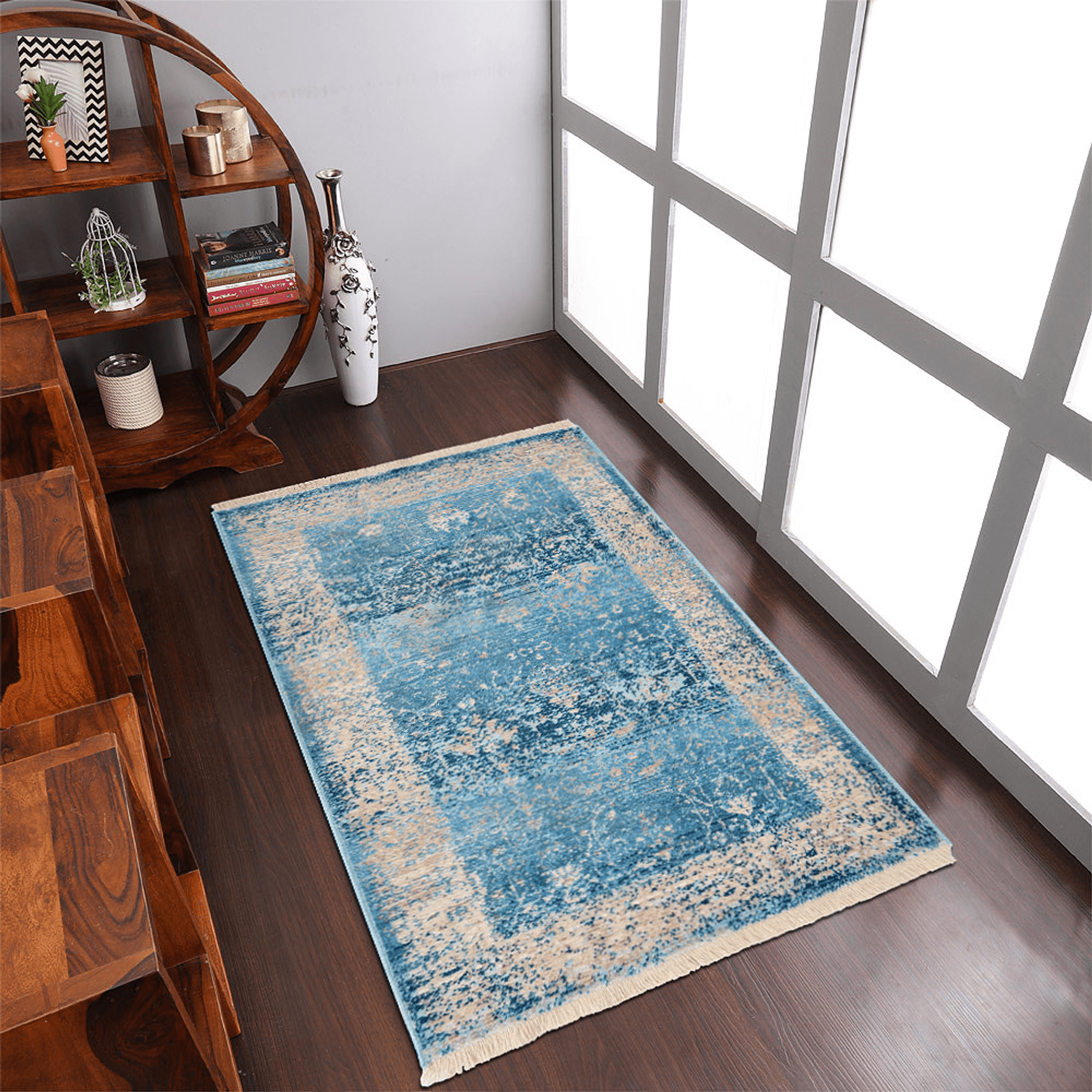 Rugsotic Carpets Machine Woven Crossweave Polyester Blue Area Rug Oriental Lootquake LLC