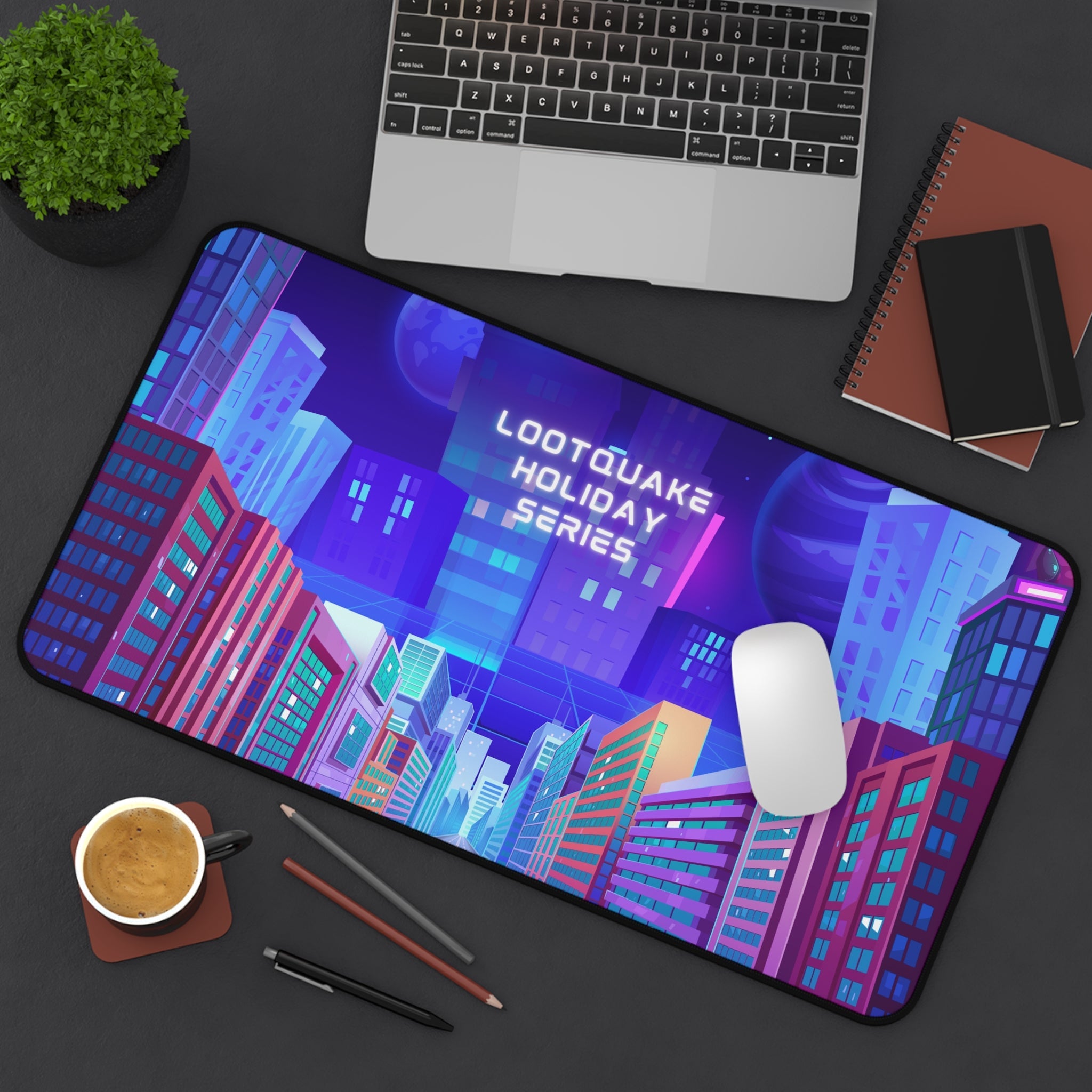 Cyber City Desk Mat — 'LootQuake Holiday Series' Gaming Mousepad Lootquake LLC