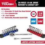 Hyper Tough 20-Piece 1/4-inch Drive Ratchet and Socket Set EasyOptionXY LLC