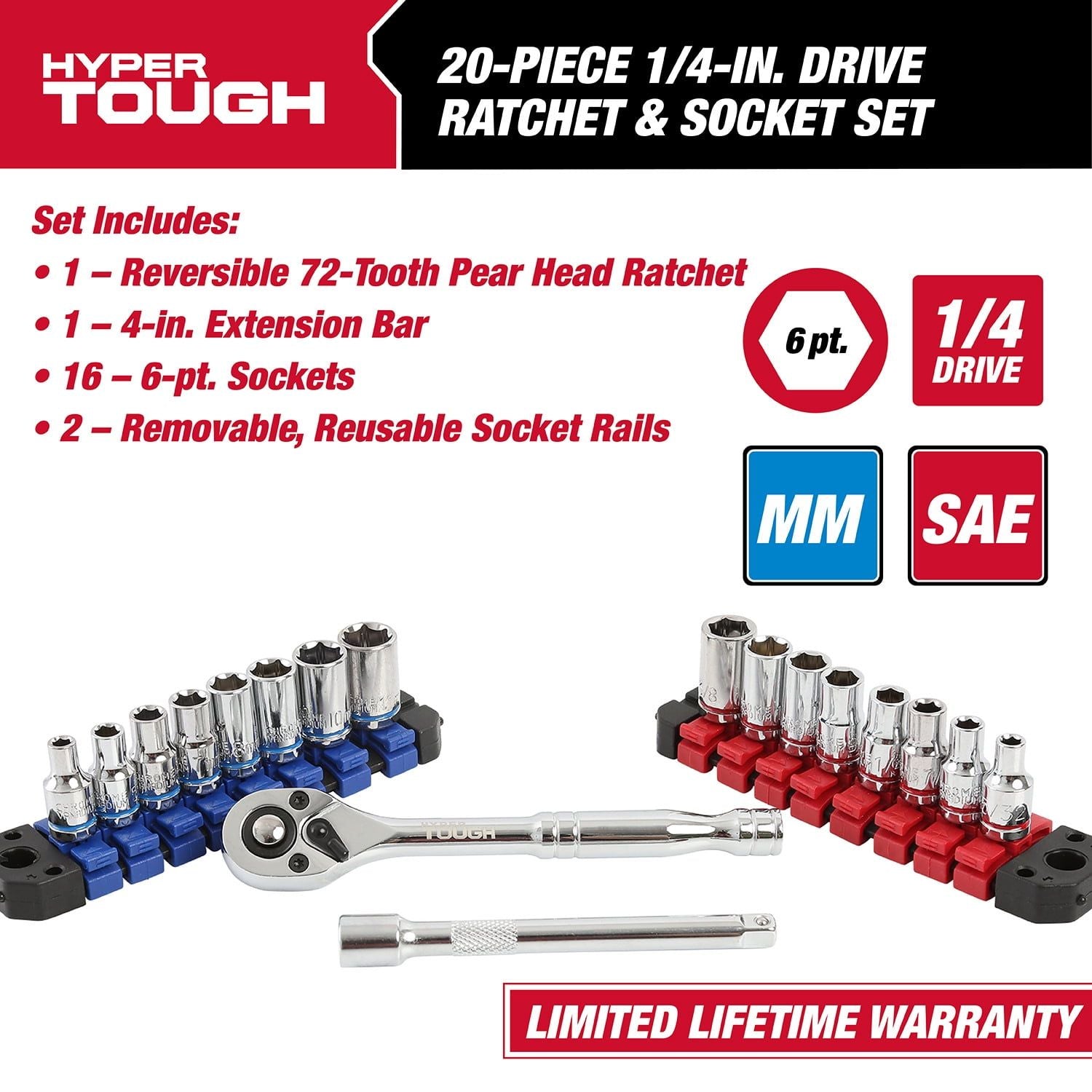 Hyper Tough 20-Piece 1/4-inch Drive Ratchet and Socket Set EasyOptionXY LLC