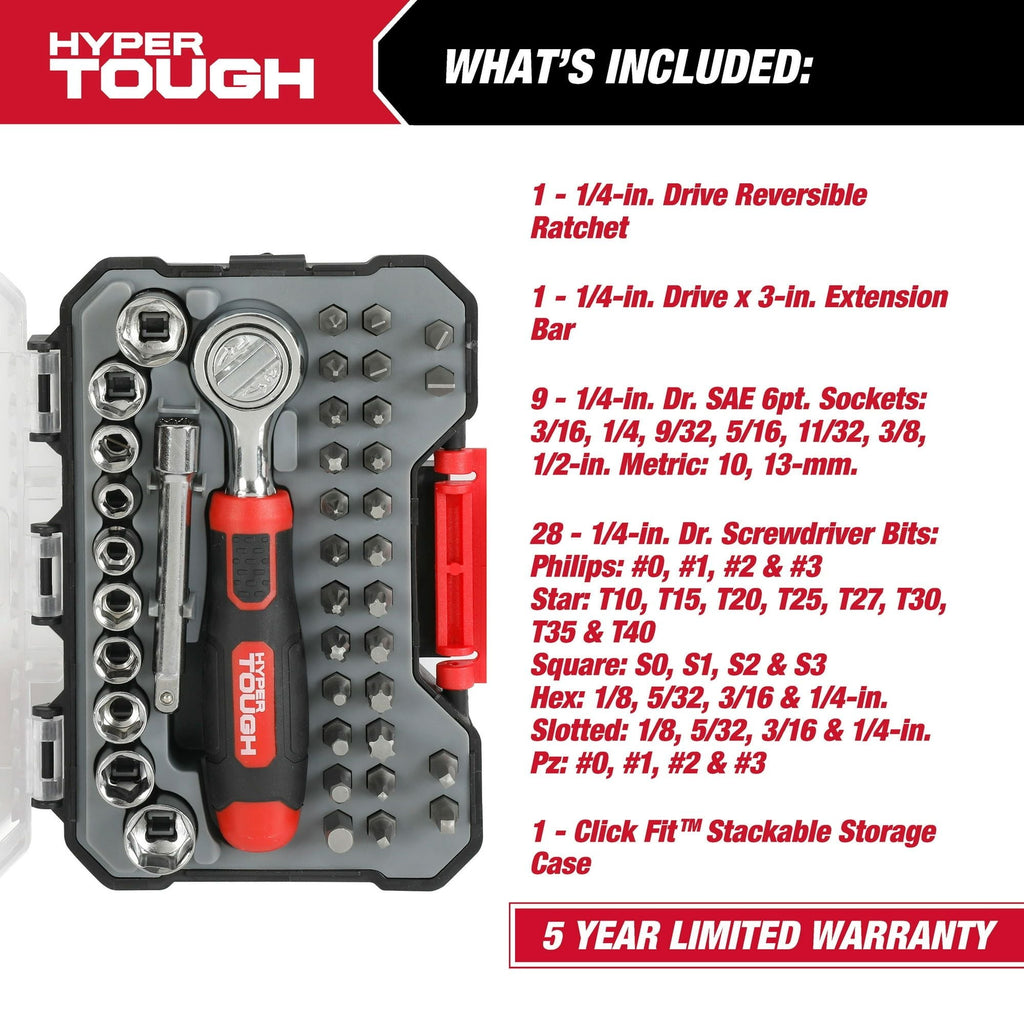 Hyper Tough 40-Piece Socket and Bit Set in Click Fit? Case, 42037CF EasyOptionXY LLC