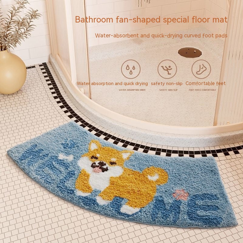 Absorbent Floor Mat Fan-shaped Carpet Shower Room Door Mat Bathroom Non-slip Pi-Mart