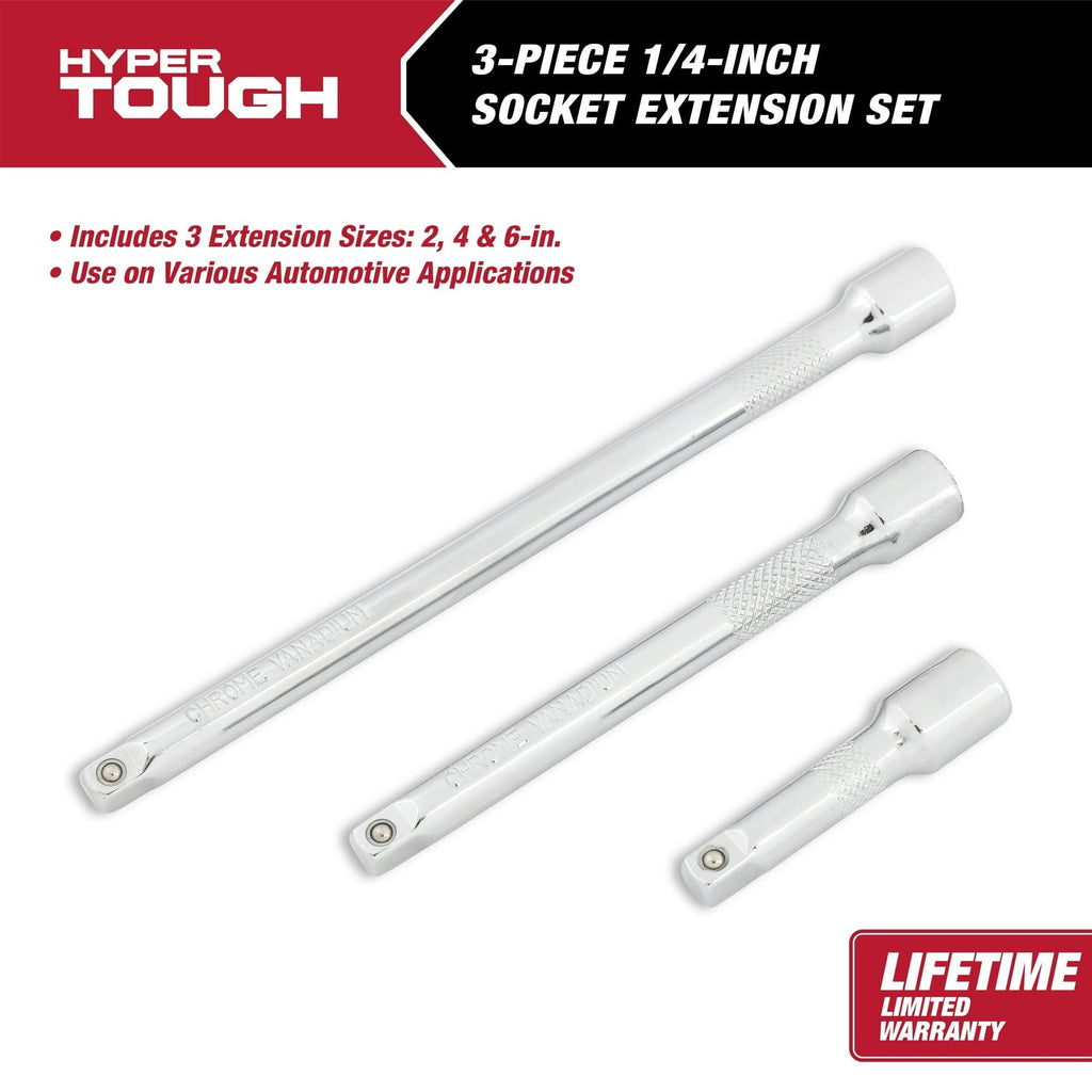 Hyper Tough 1/4-inch Drive Extension Bar Set, 3-Sizes, Model 5806