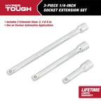 Hyper Tough 1/4-inch Drive Extension Bar Set, 3-Sizes, Model 5806