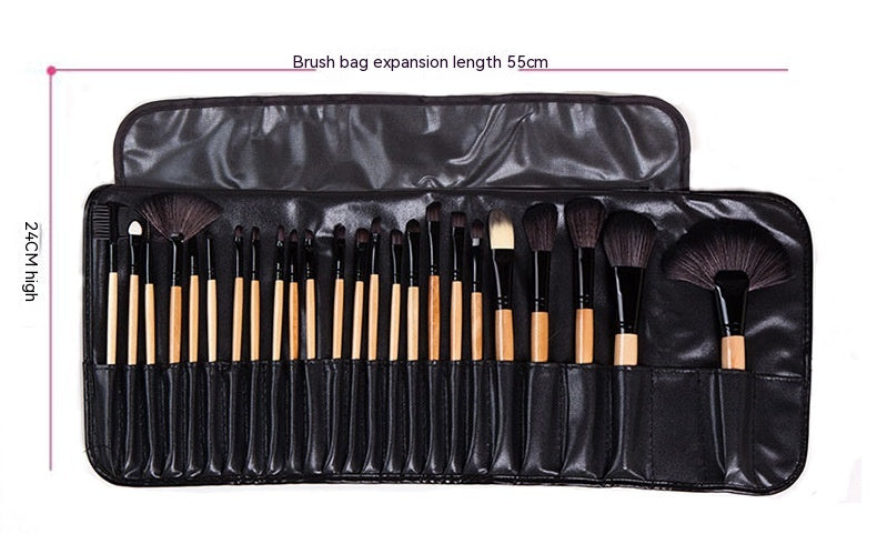 24 PCs Makeup Brush With Horse Hair Black Wood Color Makeup Full Set Pi-Mart