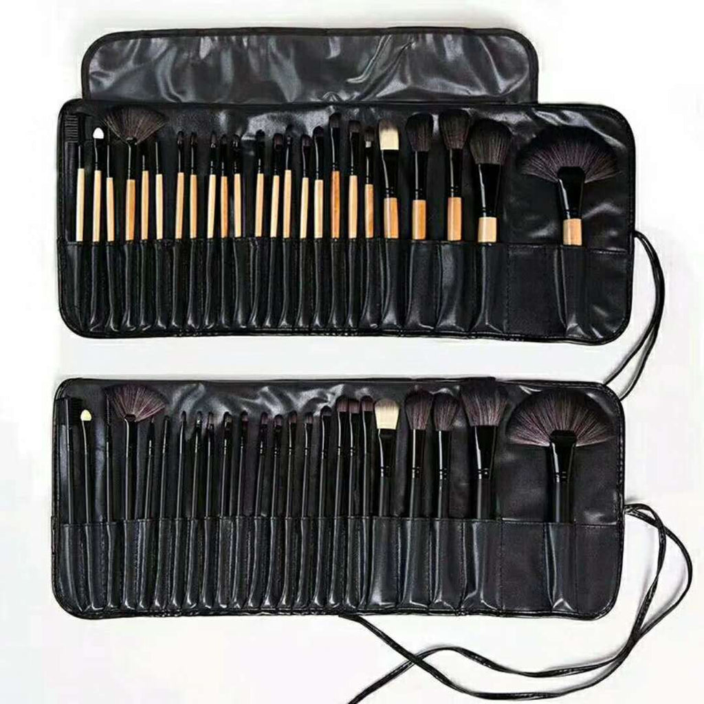 24 PCs Makeup Brush With Horse Hair Black Wood Color Makeup Full Set Pi-Mart