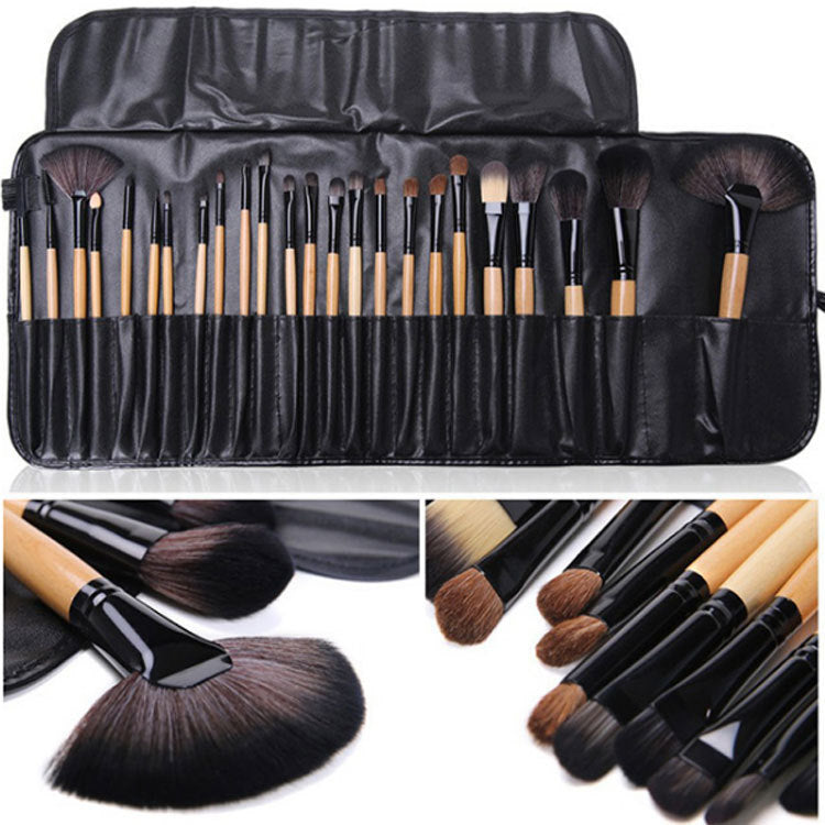 24 PCs Makeup Brush With Horse Hair Black Wood Color Makeup Full Set Pi-Mart