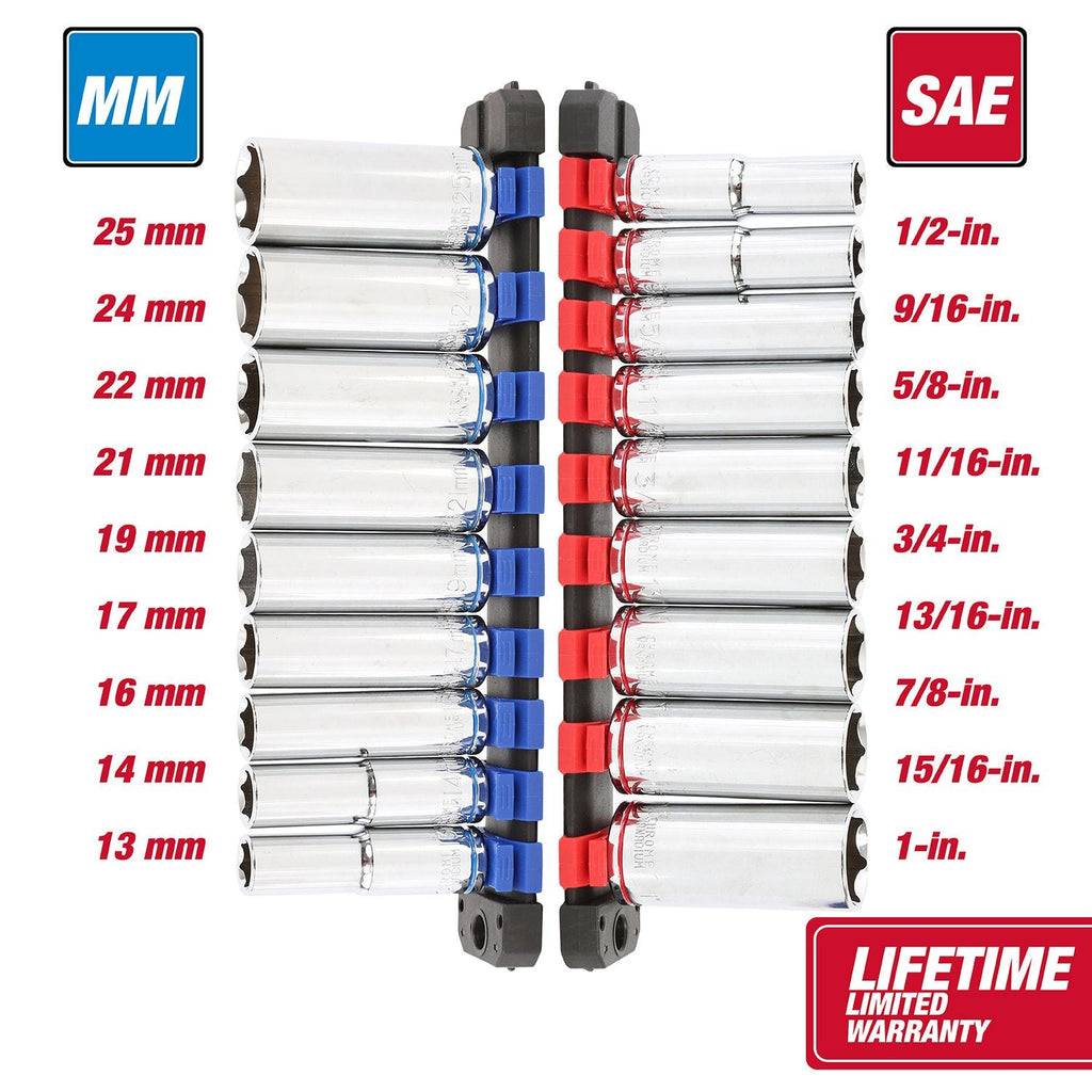 Hyper Tough 22-Piece 1/2-inch Drive Ratchet and Deep Socket SAE and Metric Set