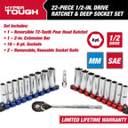 Hyper Tough 22-Piece 1/2-inch Drive Ratchet and Deep Socket SAE and Metric Set
